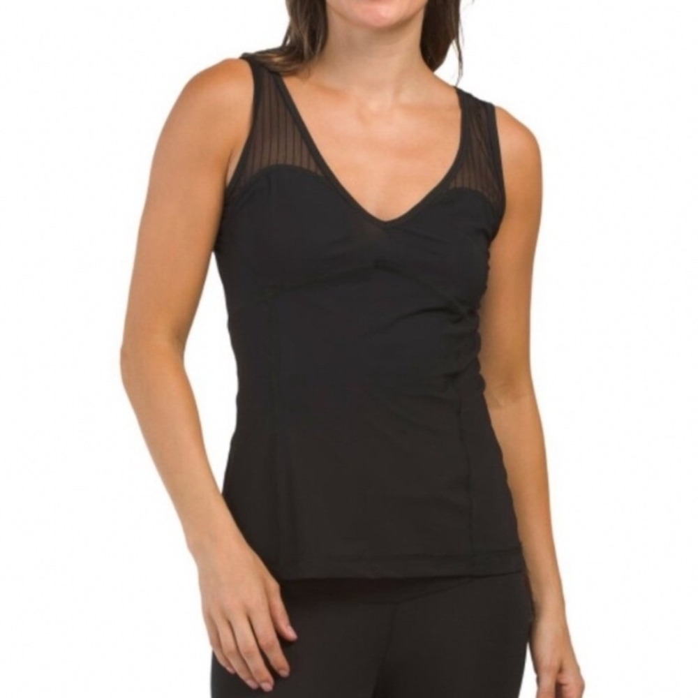 Bobbe Womens Black V-Neck Activewear Tank Top Mesh Trim Size Medium